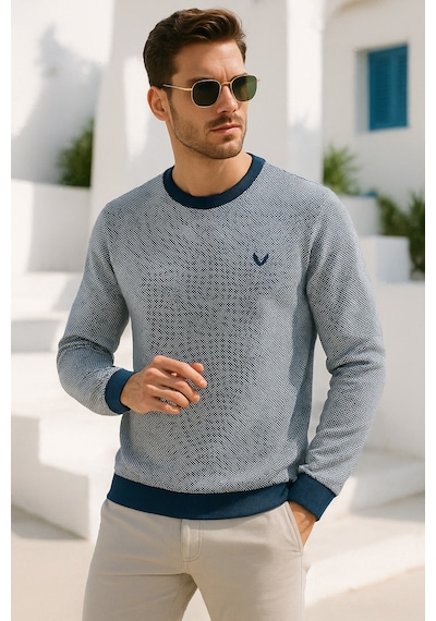 Rich Erkek Lacivert Kare Desenli Bisiklet Yaka Sweatshirt Lacivert