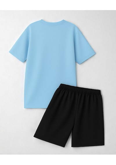 Uyguntarz Unisex 3 Kalp Baskılı Tasarım Şort Takım Bebe Mavi