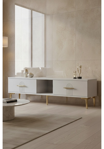 Tsa1515bg İda Tv Sehpası Beyaz-gold 150cm Beyaz - Altın