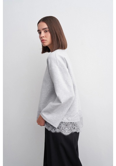 Kadriye Baştürk Dantel Mach Sweatshirt Gri