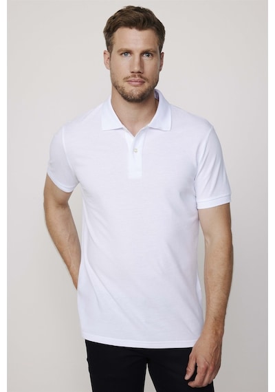 Tudors Erkek Slim Fit Dar Kesim Düz Pike Beyaz Polo Yaka Tişört-26789-Beyaz