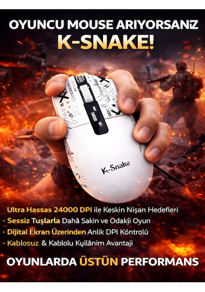 Kablosuz Oyuncu Mouse 24000 Dpı 1000hz Rgb Şarj İstasyonlu Dijital Göstergeli Gaming Mouse Beyaz