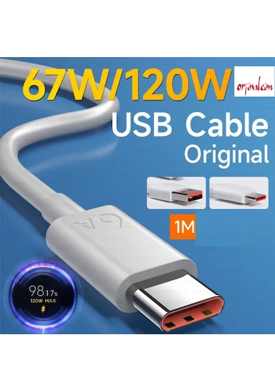Mi Uyumlu Turbo Kablo Saniye Göstergeli Max 120w 6a Type-c Kablo .