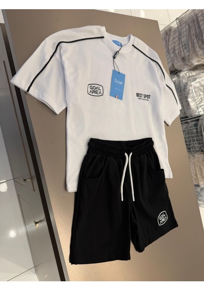 Magu Erkek Çocuk Pamuklu Siyah Şortlu T-shirt Takım Çok Renkli