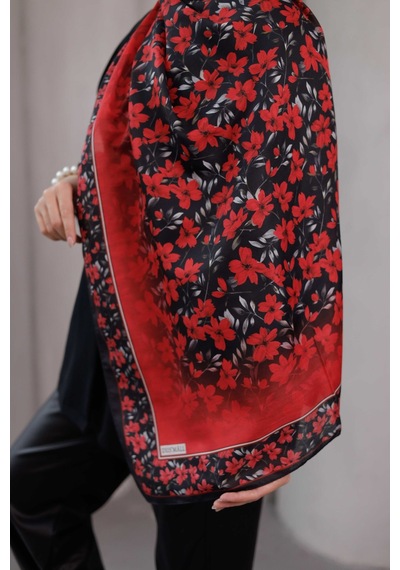 Mimiyum Flora Desen Soft Şal Kırmızı