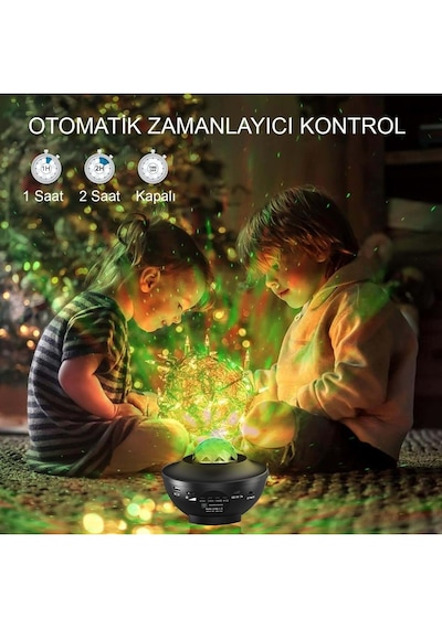 Led Yıldız Bluetooth Hoparlör Usb Projektör Okyanus Dalgası Efektli, 21 Modlu Gece Lambası Siyah
