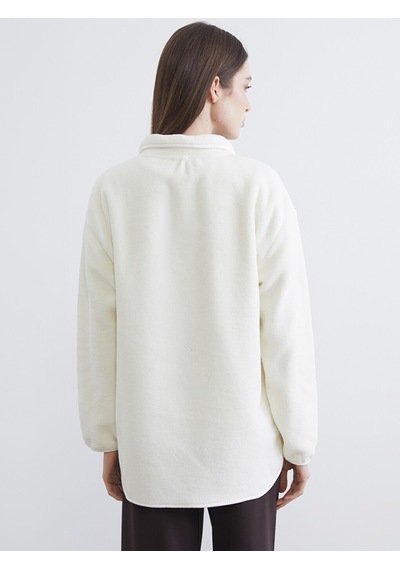 Lcw Modest Beyaz Dik Yaka Oversize Kadın Polar Sweatshirt