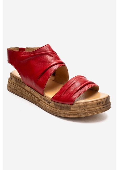 Luvishoes Lunas Kırmızı Hakiki Deri Yandan Fermuarlı Kadın Sandalet Kırmızı