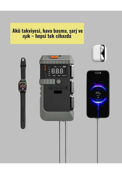 Şarjlı 12000 Mah Araç Akü Takviye Ve Hava Kompresörü 4 Ü 1 Arada Cn