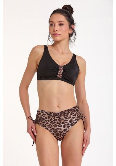 Argento Kadın Leopar Desenli Sabit Kaplı Yüksek Bel Bikini Takımı Siyah