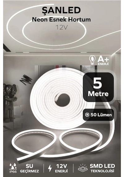 Neon 12 Volt Esnek Hortum Led Beyaz 5 Metre 5 Metre Beyaz