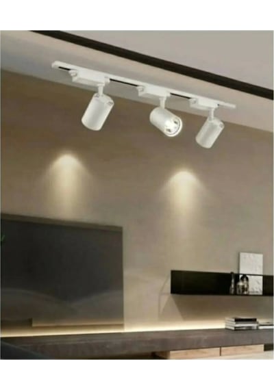Led 3 Adet 30 W Led Ray Spot Vitrin Mağaza Armatürü 1m Raylı Beyaz Kasa Gün Işığı Işıklı Spot
