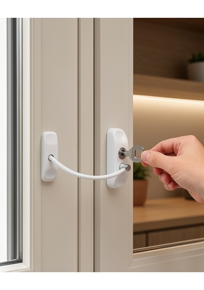 Pencere Güvenlik Kilidi Kablolu Anahtarlı Beyaz 147.75 Tl
