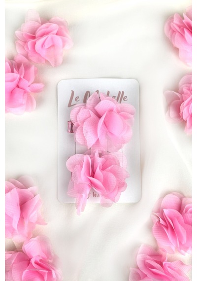 Pembe 2'li Tül Çiçek Kız Çocuk Klips Toka Set Pembe