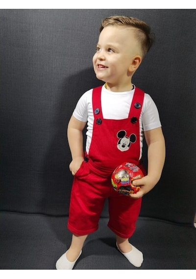 MODAVALS GABARDİN KARDEŞ KOMBİN MICKEY TULUM & TSHIRT KOMBİN  - KIRMIZI