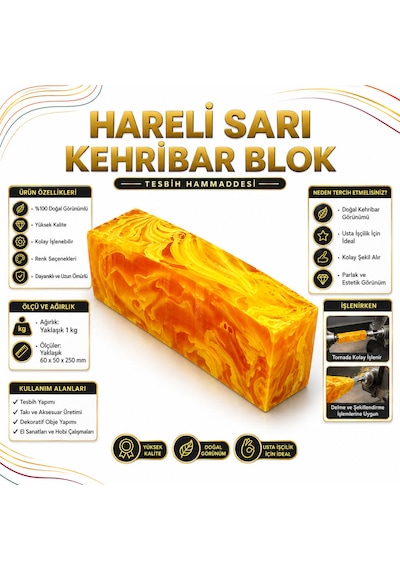 Blok Kehribar - Renkli Hareli Blok Lar - Sarı Hareli