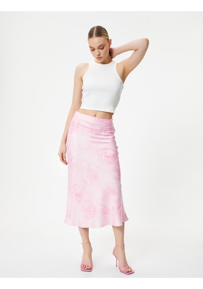 Koton Midi Saten Etek Çiçekli Normal Bel Pembe Desenli 4sak70131pw Pembe