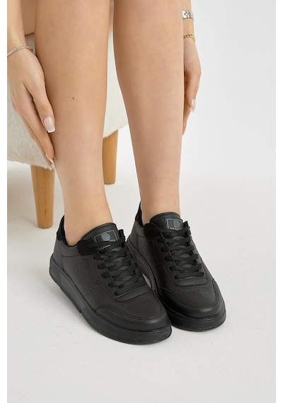 Tonny Black Hafif Faylon Taban Bağcıklı Unisex Siyah Günlük Spor Ayakkabı Tbprf015 Siyah