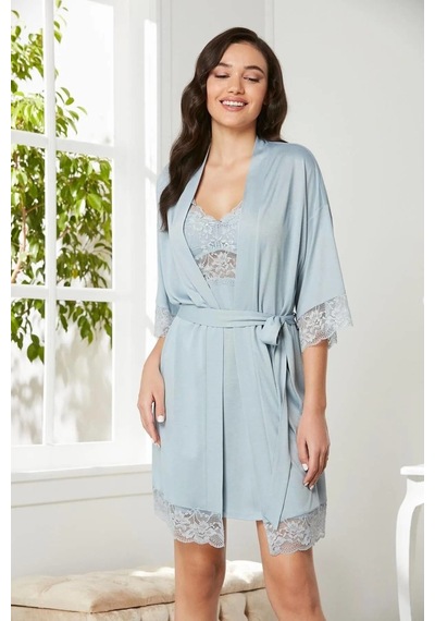 Pierre Cardin Penye Dantelli Gecelik Sabahlık Takım 4020 Mist