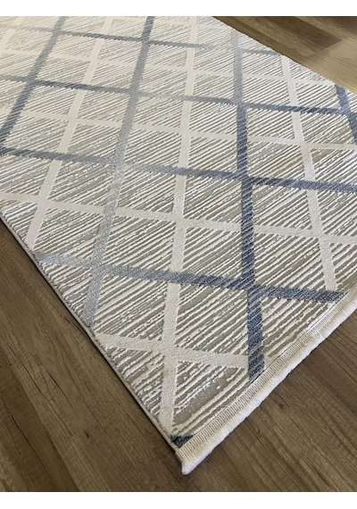 Hoom Rugs Moda 1097 Mavi Yün Tuşeli Akrilik Antibakteriyel Modern Halı Mavi