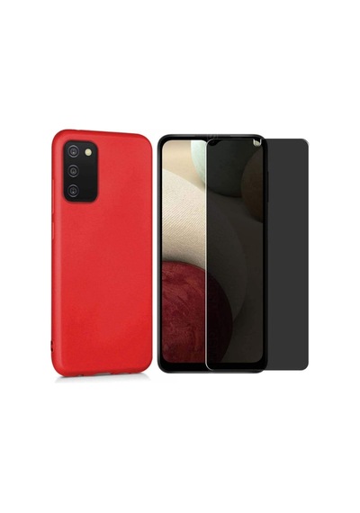 Samsung Galaxy Uyumlu A03s Esnek Soft Tasarım Kılıf Ve Hayalet Privacy Gizli Ekran Koruyucu Col177145-kırmızı