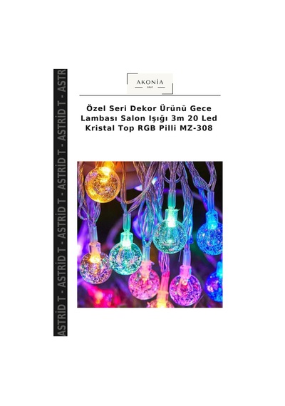 Özel Seri Dekor Ürünü Gece Lambası Salon Işığı 3m 20 Led Kristal Top Rgb Pilli Mz-308