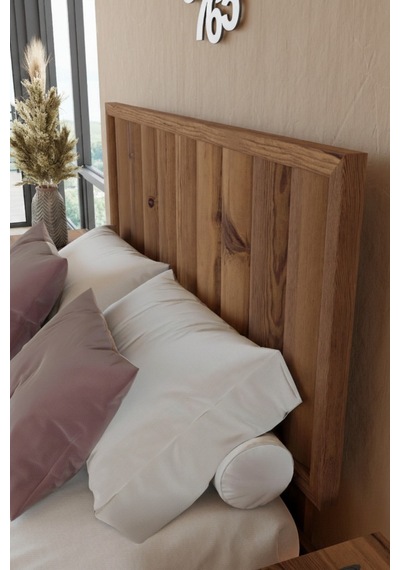 Renazzo Hüma Dikey Başlıklı Masif Ahşap Karyola Ve 2 Adet Ceviz 160x200 Ceviz - 160 X 200