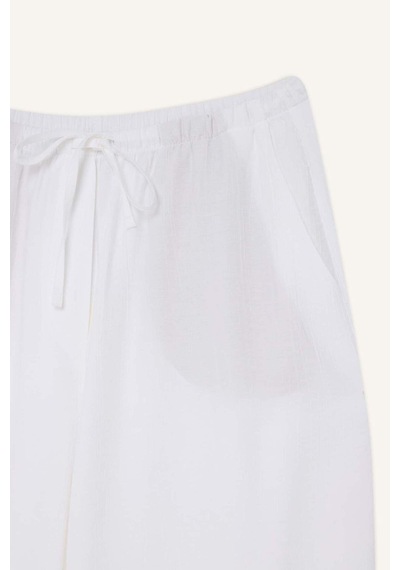 DeFacto Wide Leg Çift Cepli Yüksek Bel Geniş Paça Beyaz Palazzo Pantolon F2662AX25SMWT34