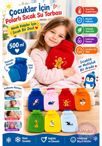 Çocuklar İçin Polarlı Sıcak Su Torbası 500 Ml Yumuşak Polar Kılıflı Mini Sıcak Su Torbası Çok renkli