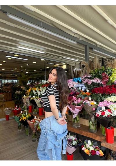 Siyah Çizgili Manşet Detay T-shirt Çok Renkli
