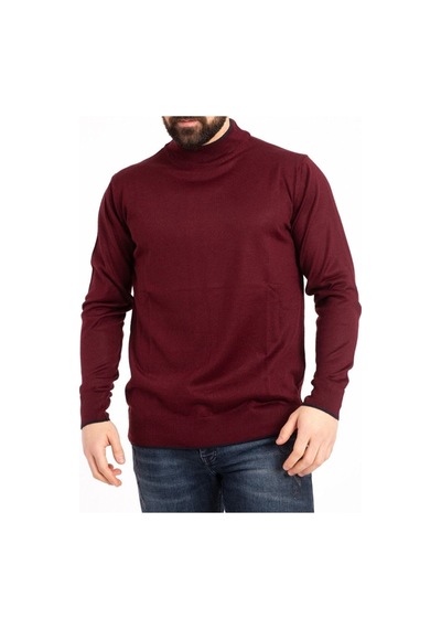 Nacar Store Erkek İnce Yün Yarım Boğazlı Triko Kazak Bordo