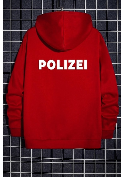 Uyguntarz Unisex Polizei Sırt Baskılı Sweatshirt Kırmızı