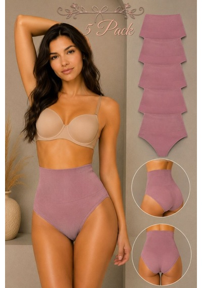 Fit Women Kadın Yüksek Bel Esnek 5 Li Külot Gül Kurusu