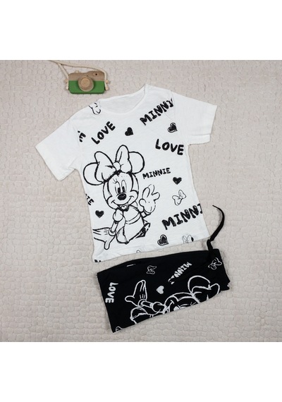 Momikon Kız Çocuk Minnie Mouse Baskılı Pamuklu Takım