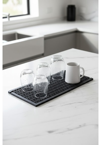 15x33 Cm Kauçuk Bar Mat, Bulaşık Kurutma Matı, Tencere Altlığı, Cam Kenarı Saksı Altlığı Siyah