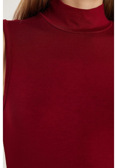 Tudors Kadın Regular Fit Klasik Kesim Viskon Kumaş Balıkçı Yaka Sıfır Kol Bordo Bluz-34816 Bordo