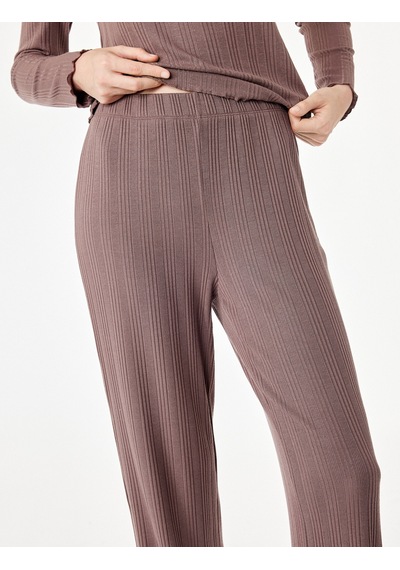 Koton Modal Kumaş Dokulu Bol Paça Pijama Altı Kahverengi 7wlk40062mk Kahve
