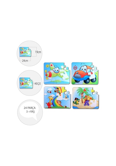4 Set 48 Parça Tox Uçak. Araba Ve Gökkuşağı 3+ Keçe Yapboz 3