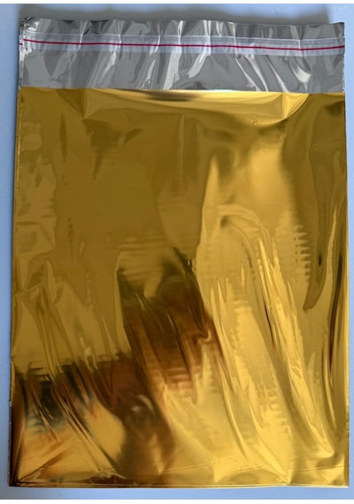 Hediye Poşeti Bantlı Gold Metalize 35x50 Cm 100 Adet