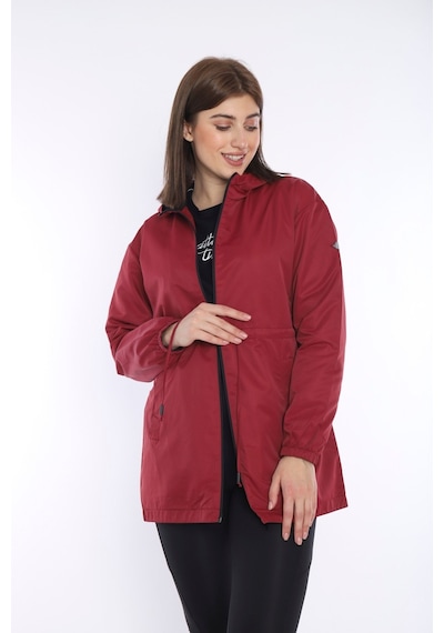 Escetic Kadın Bordo File Astarlı Cepli Kapüşonlu Spor Rüzgarlık Yagmurluk İnce Ceket 6723-3720-bordo Bordo