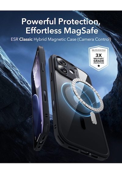 Esr Apple Uyumlu iPhone 17 Classic Hybrid Magsafe Kılıf - Kamera Kontrol Buton - Şeffaf Siyah Çok Renkli