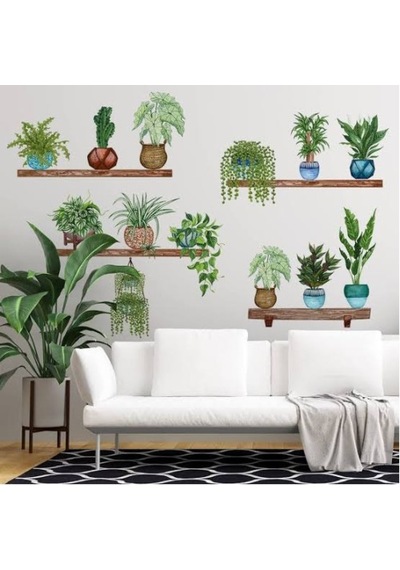 Tropikal Bitkiler Duvar Stickerı 10 Adet 90x35cm Pvc Malzeme Yeşil