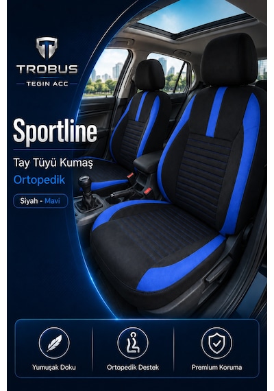 Volkswagen Beetle 2012-2016 Uyumlu Sportline Serisi Siyah Mavi Oto Koltuk Kılıfı