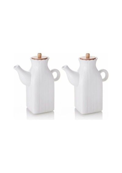 2 Adet Porselen Beyaz Papatya Yağdanlık 1000ml Beyaz Beyaz