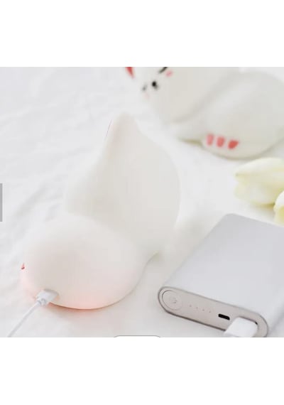 Uyuyan Kedi - Led Silika Jel Gece Lambası Beyaz