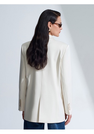 Dilvin 60802 Kruvaze Saten Blazer Ceket-ekru