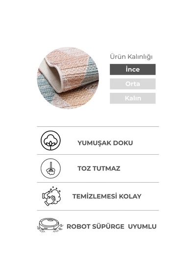 Valar Renkli Salon Halısı Özel Ölçü Seçeneği, Toz Tutmaz, Kolay Temizlik, Robot Süpürgeye Uyumlu Çok Renkli