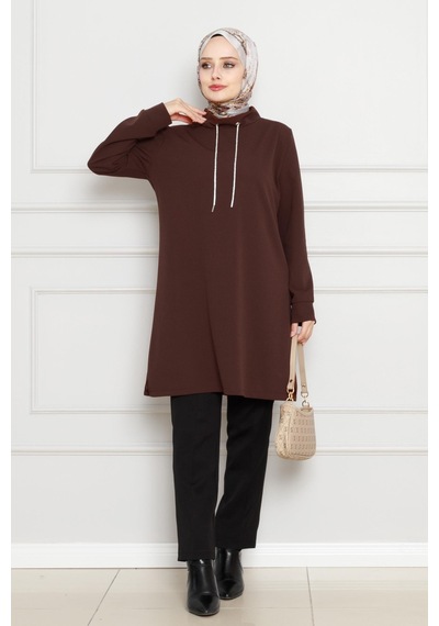 Sevitli Dik Yaka Tunik-kahverengi-4455 Kahverengi
