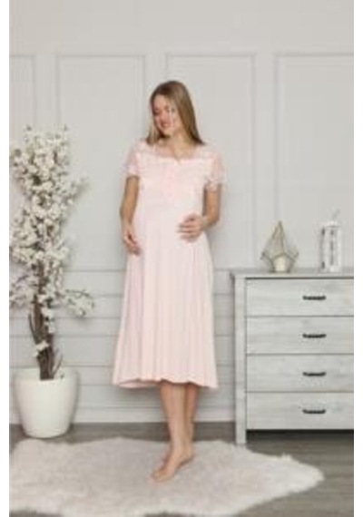 Limissi 1208 Pembe Hamile Lohusa Dantelli Gecelik