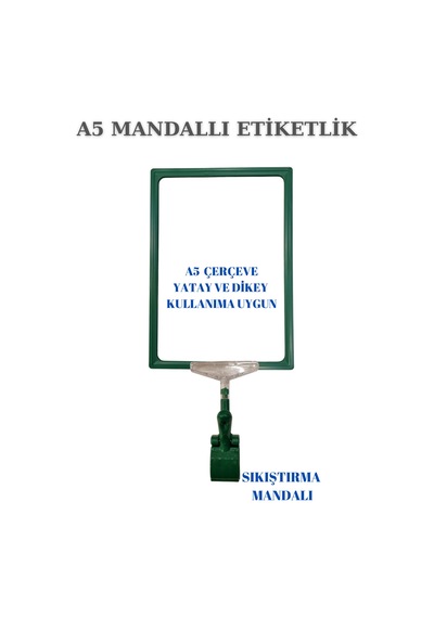 2 Adet Yeşil A5 Mandallı Raf Sepet Etiketi Çerçeveli Etiketlik Yeşil